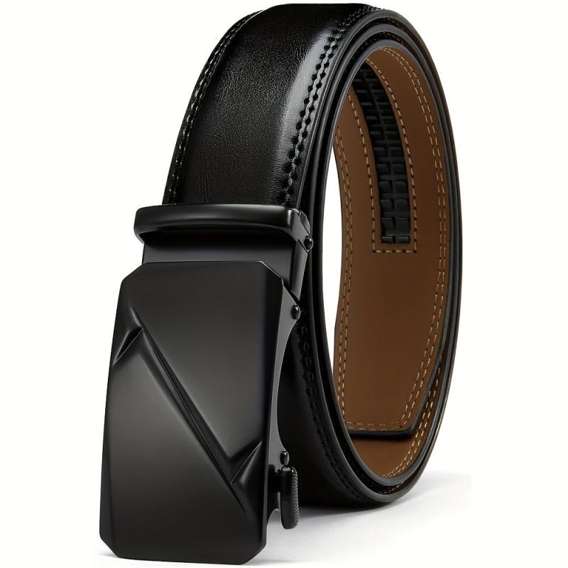 YOORAN Calfskin Leather Ratchet Belt Automatic Buckle