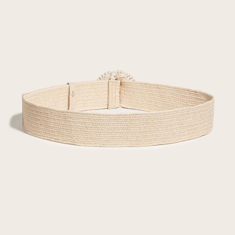 Boho Style Straw Belt Handwoven Buckle PP Grass Belt Stretch Skinny Belt
