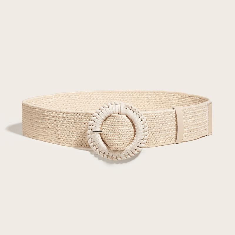 Boho Style Straw Belt Handwoven Buckle PP Grass Belt Stretch Skinny Belt