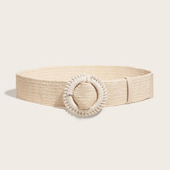 Boho Style Straw Belt Handwoven Buckle PP Grass Belt Stretch Skinny Belt