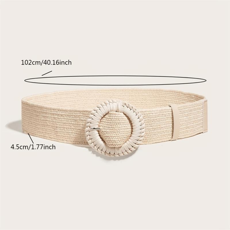 Boho Style Straw Belt Handwoven Buckle PP Grass Belt Stretch Skinny Belt
