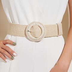 Boho Style Straw Belt Handwoven Buckle PP Grass Belt Stretch Skinny Belt
