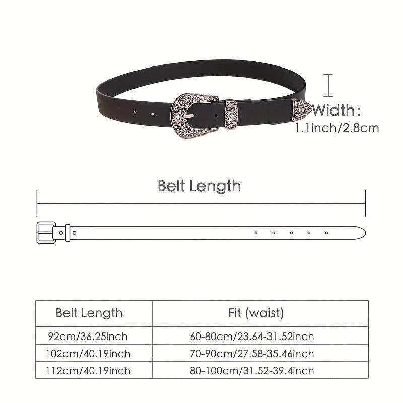 Western Turquoise Engraved Buckle Belt Vintage PU Leather Jeans Pants Belt
