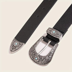 Western Turquoise Engraved Buckle Belt Vintage PU Leather Jeans Pants Belt