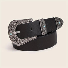 Western Turquoise Engraved Buckle Belt Vintage PU Leather Jeans Pants Belt