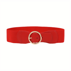 Wide PU Belt with Round Buckle Elastic Waistband