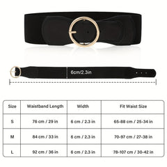 Wide PU Belt with Round Buckle Elastic Waistband