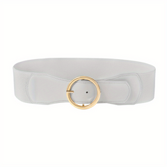 Wide PU Belt with Round Buckle Elastic Waistband