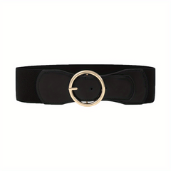 Wide PU Belt with Round Buckle Elastic Waistband