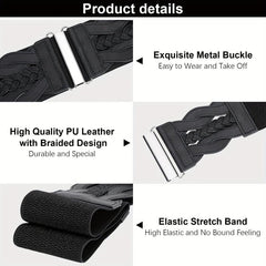Vintage Braided Wide Elastic Waistband Belt for Women