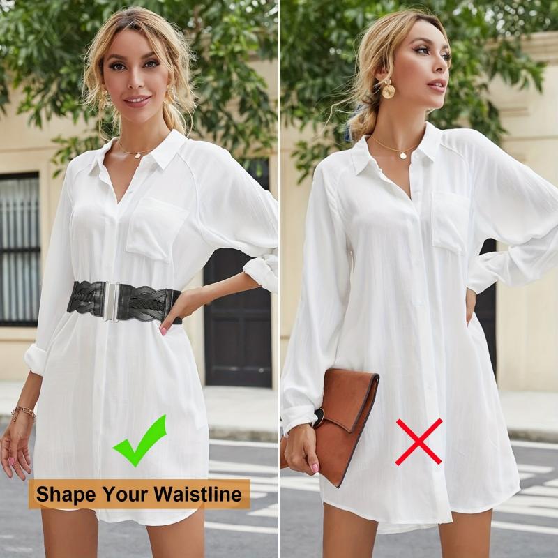 Vintage Braided Wide Elastic Waistband Belt for Women