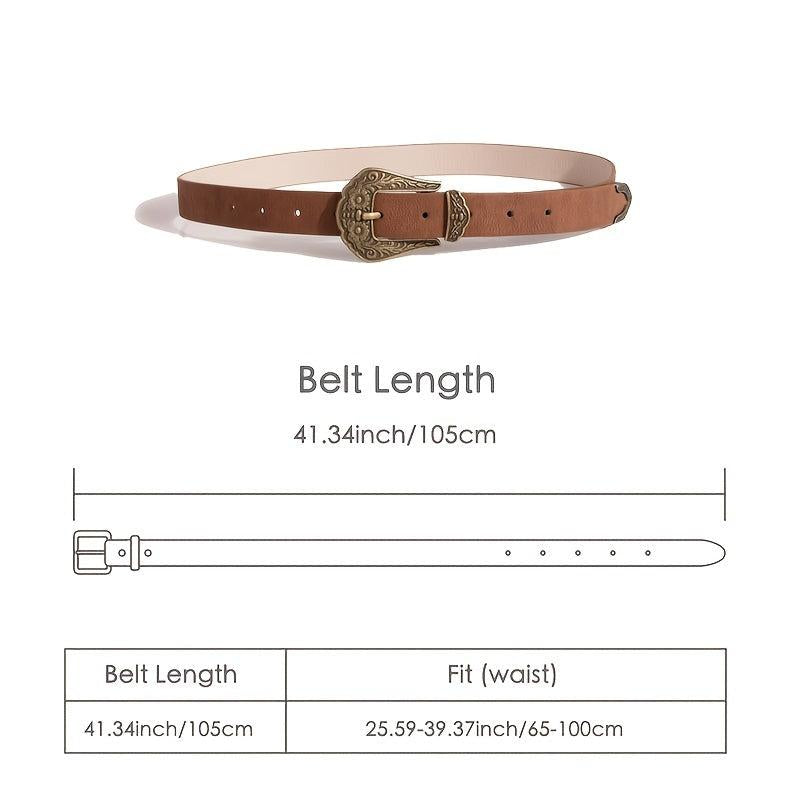 Vintage Western Belt Women Cowgirl PU Leather Waist Belts Carved Buckle