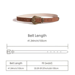Vintage Western Belt Women Cowgirl PU Leather Waist Belts Carved Buckle