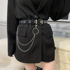 Detachable Chain Tassel Rivet Belt Punk Hip Hop PU Belt Women Vintage Waistband