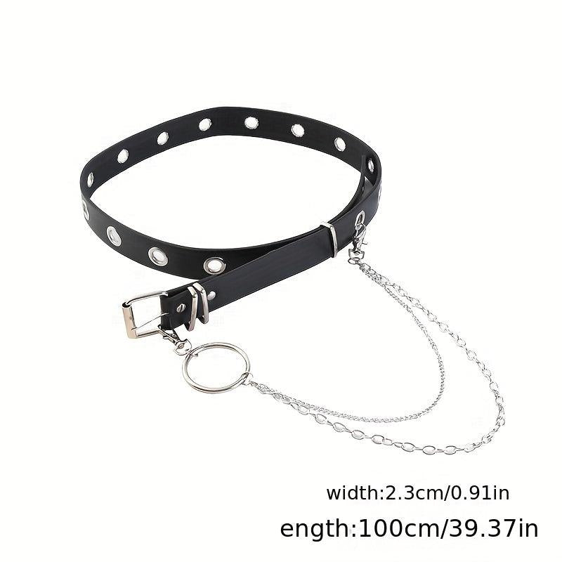Detachable Chain Tassel Rivet Belt Punk Hip Hop PU Belt Women Vintage Waistband