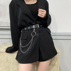 Detachable Chain Tassel Rivet Belt Punk Hip Hop PU Belt Women Vintage Waistband