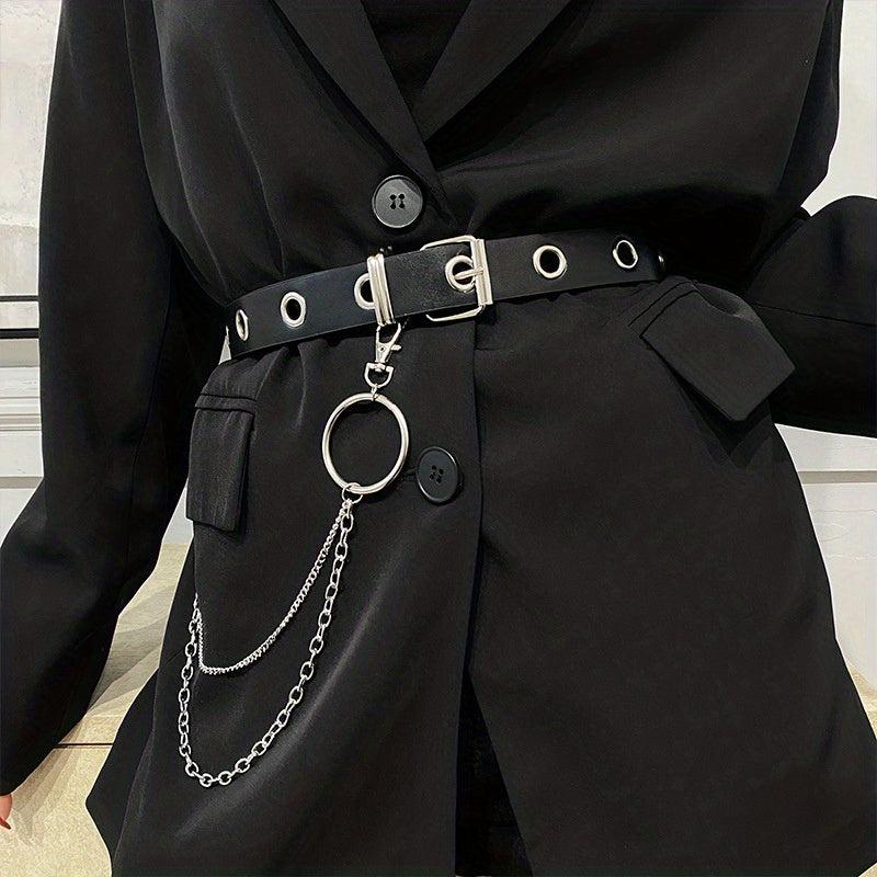Detachable Chain Tassel Rivet Belt Punk Hip Hop PU Belt Women Vintage Waistband