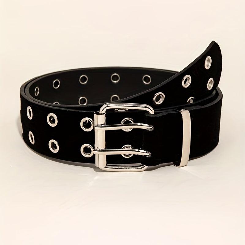 Double Pin Metal Buckle Belt Vintage Punk Waist Belt Hip Hop PU Leather