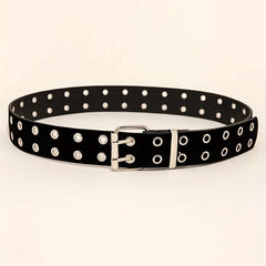 Double Pin Metal Buckle Belt Vintage Punk Waist Belt Hip Hop PU Leather