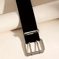 Double Pin Metal Buckle Belt Vintage Punk Waist Belt Hip Hop PU Leather