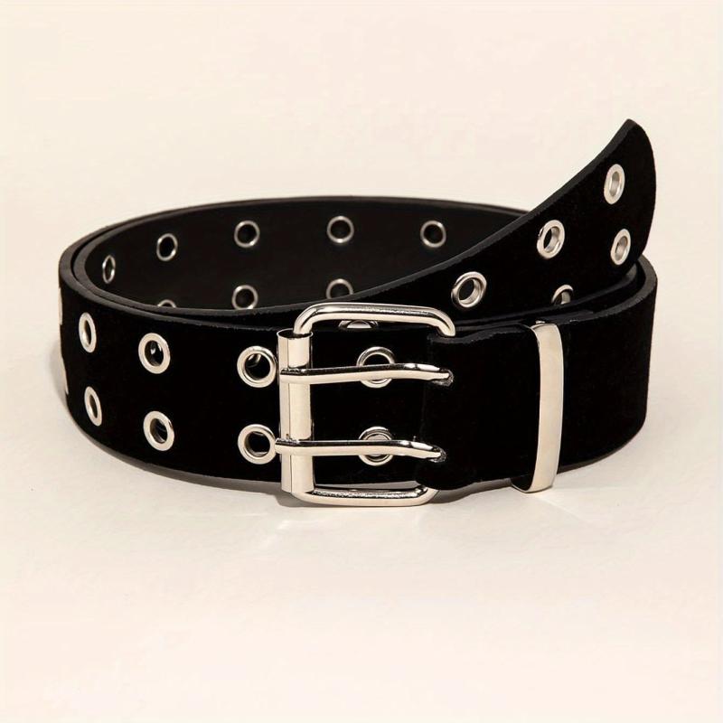Double Pin Metal Buckle Belt Vintage Punk Waist Belt Hip Hop PU Leather