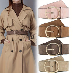 Oval Pin Buckle Wide Belt Vintage Women Coat Dress Belts PU