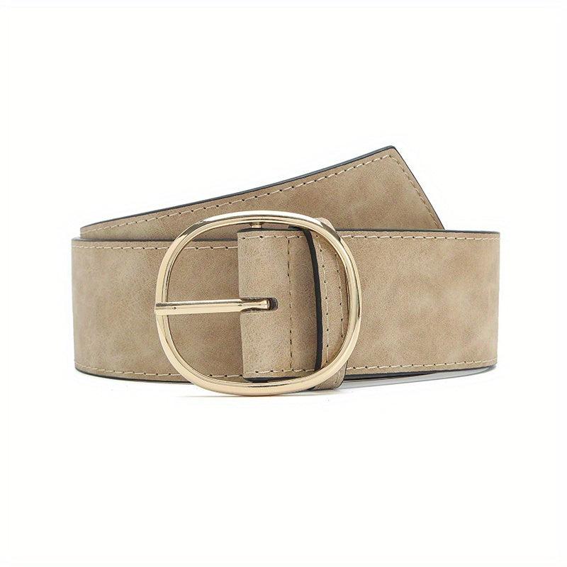 Oval Pin Buckle Wide Belt Vintage Women Coat Dress Belts PU