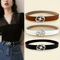 Hollow Out Buckle Belt Stylish Solid PU Belt for Women