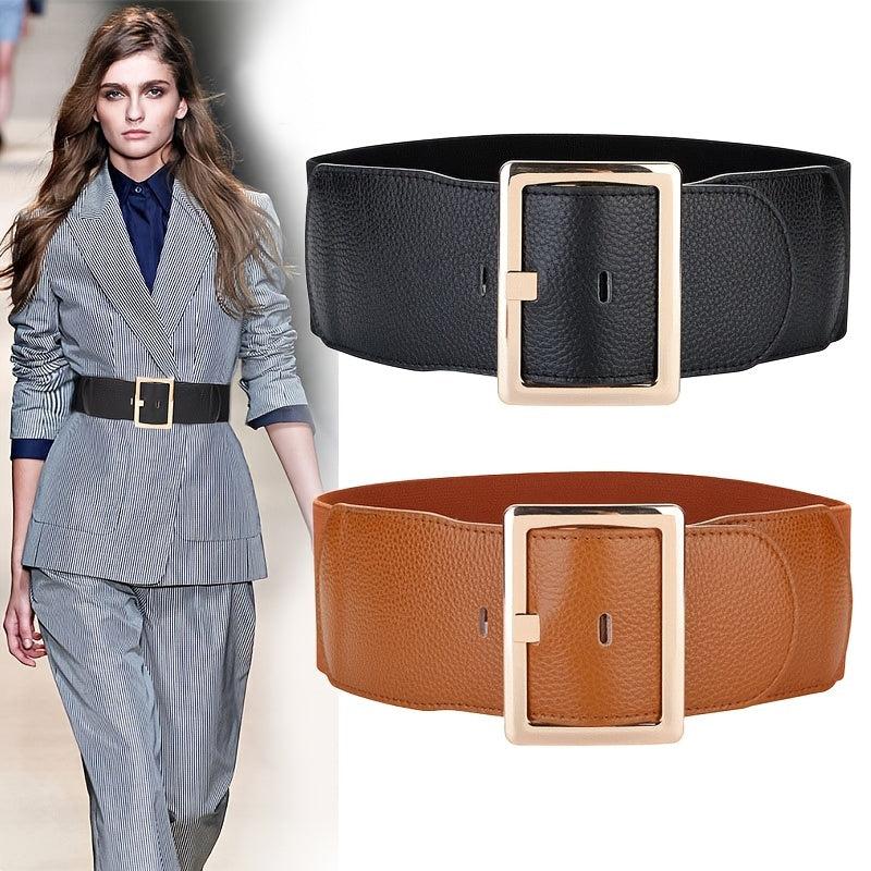 Women's Wide Girdle Waist Belt with Metal Buckle