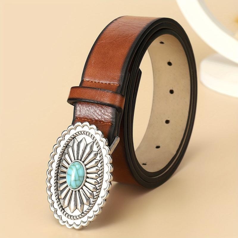  Western Turquoise Buckle Belt Vintage PU Dress Girdle