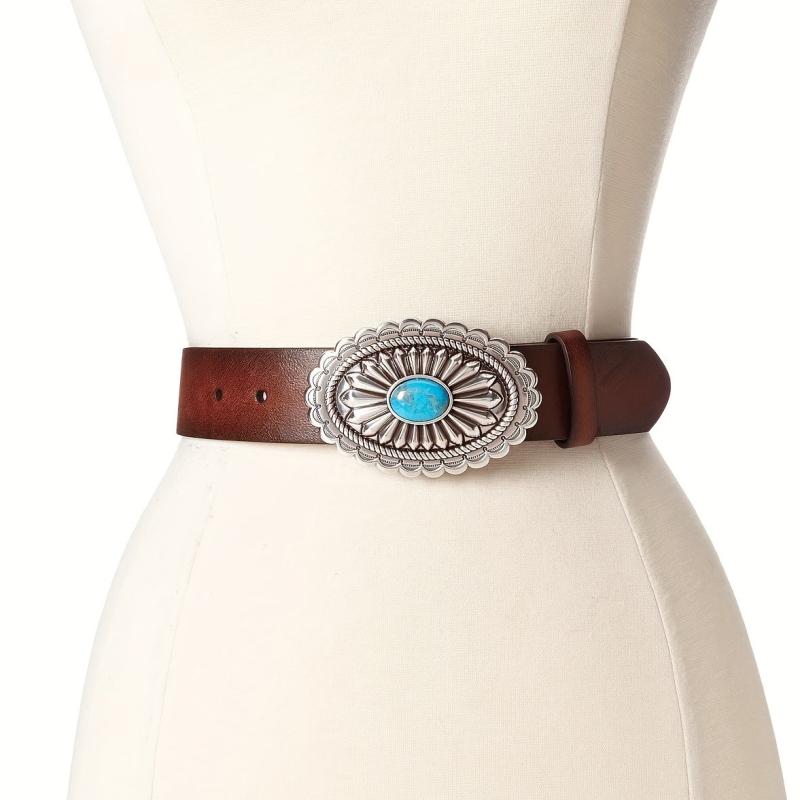  Western Turquoise Buckle Belt Vintage PU Dress Girdle