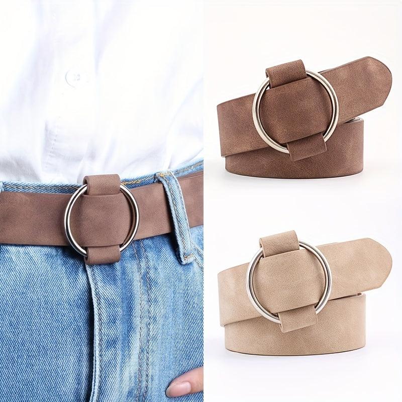 Round Metal Buckle Casual Belts Jeans Pants Wide Belt Women