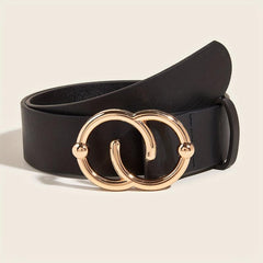 Double Circle Buckle Belt PU Leather Belt For Women