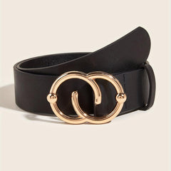 Double Circle Buckle Belt PU Leather Belt For Women