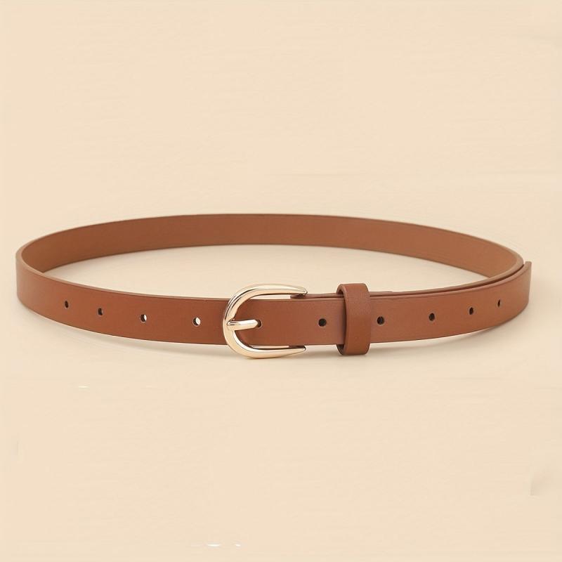 4pcs Oval Pin Buckle PU Belt Casual Jeans Pants Decoration Coat Girdle