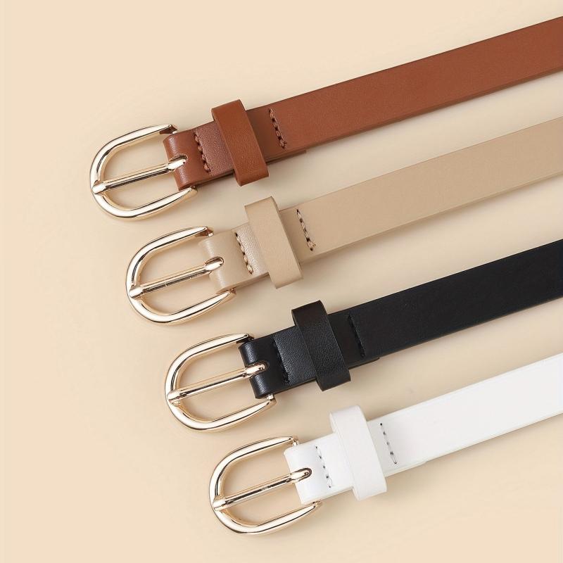 4pcs Oval Pin Buckle PU Belt Casual Jeans Pants Decoration Coat Girdle
