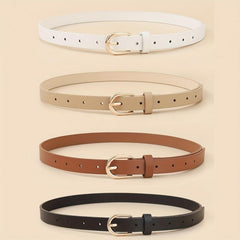 4pcs Oval Pin Buckle PU Belt Casual Jeans Pants Decoration Coat Girdle