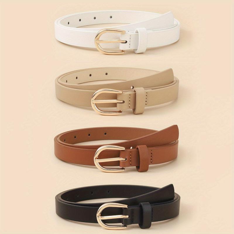 4pcs Oval Pin Buckle PU Belt Casual Jeans Pants Decoration Coat Girdle
