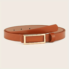 Rectangular Buckle Thin Belt Solid PU Leather Vintage Dress Girdle