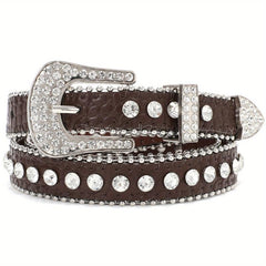 Rhinestone Inlaid PU Belt Hip Hop Sparkling Solid Belt for Women & Men