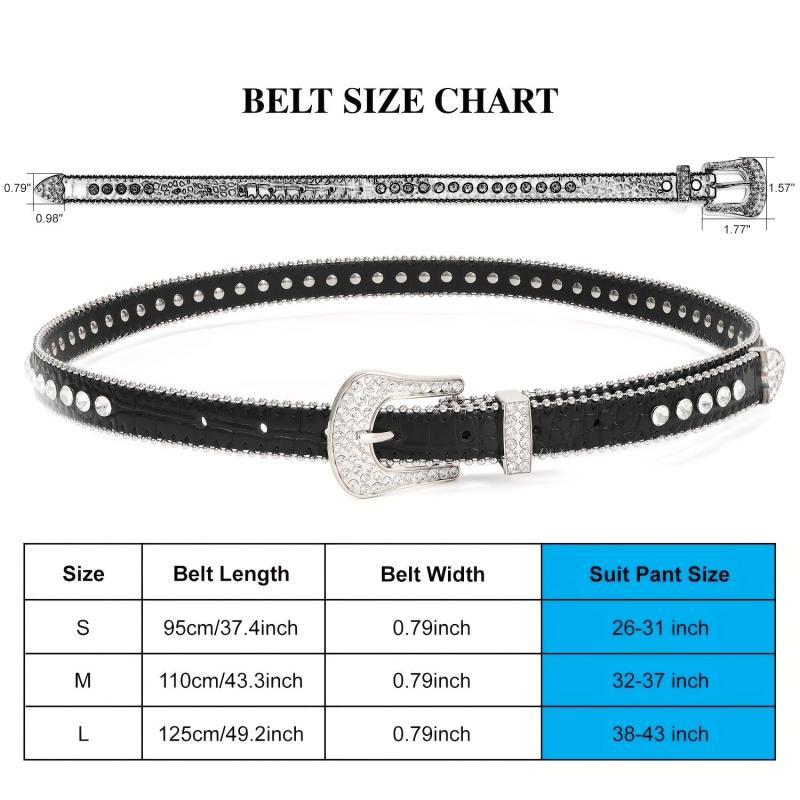 Rhinestone Inlaid PU Belt Hip Hop Sparkling Solid Belt for Women & Men