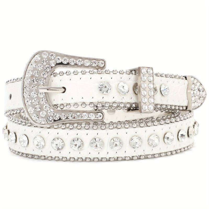 Rhinestone Inlaid PU Belt Hip Hop Sparkling Solid Belt for Women & Men