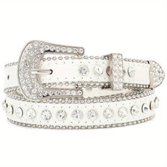 Rhinestone Inlaid PU Belt Hip Hop Sparkling Solid Belt for Women & Men