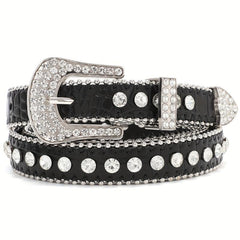 Rhinestone Inlaid PU Belt Hip Hop Sparkling Solid Belt for Women & Men