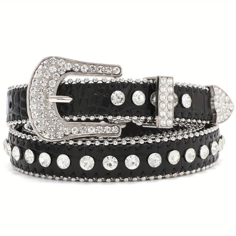 Rhinestone Inlaid PU Belt Hip Hop Sparkling Solid Belt for Women & Men