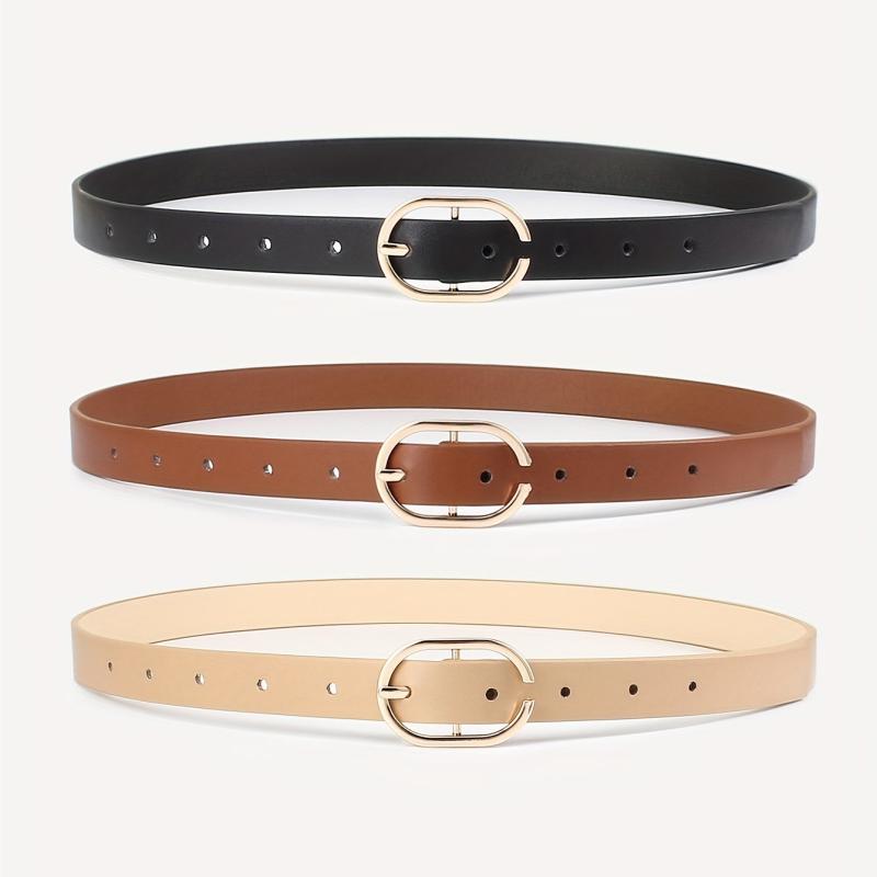 3pcs set Oval Pin Buckle PU Belt Casual Jeans Pants Belt For Women