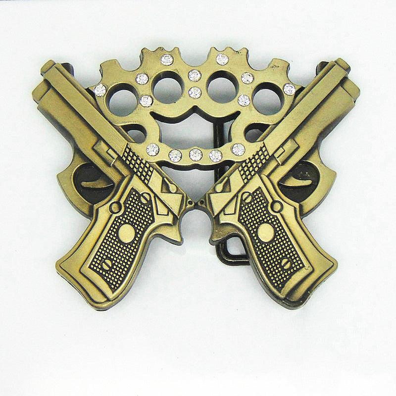 Double Gun Belt Buckle Men Western Cowboy Punk Hip