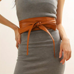 Vintage Bowknot Sash Belt PU Girdle Dress Belts Cinch Waist Band
