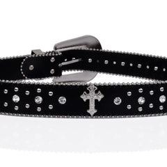 Rivet Belt Engraved Buckle Rhinestone PU Belt