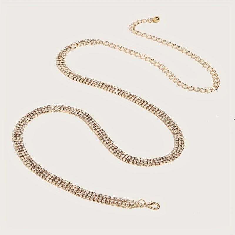 Rhinestone Metal Girdle Dress Chain Belt Golden & Silvery Women